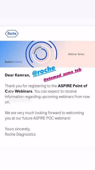 تأییدیه ثبتنام در وبینار تخصصی Roche Diagnostics
